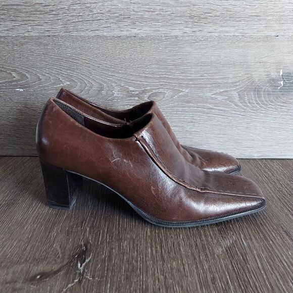 Franco Sarto Vintage Brown Square Toe Side Zip Pumps 6.5 - Picture 1 of 11